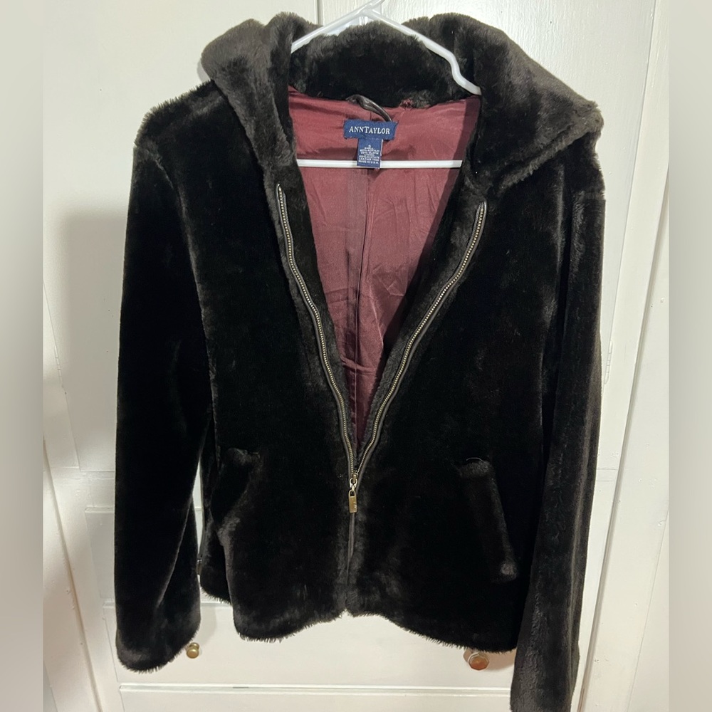 Vintage chocolate faux fur hooded coat